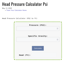 head pressure calculator psi
