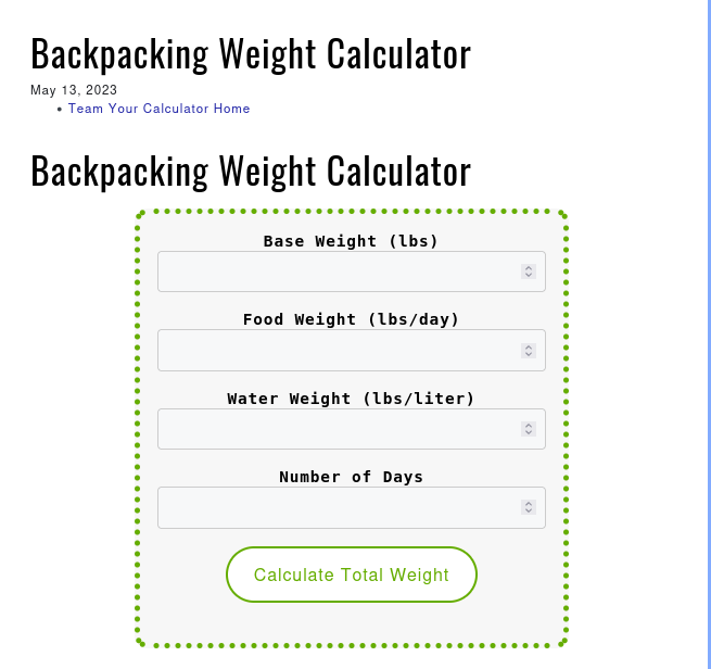 Backpacking Weight Calculator - Your Calculator Home